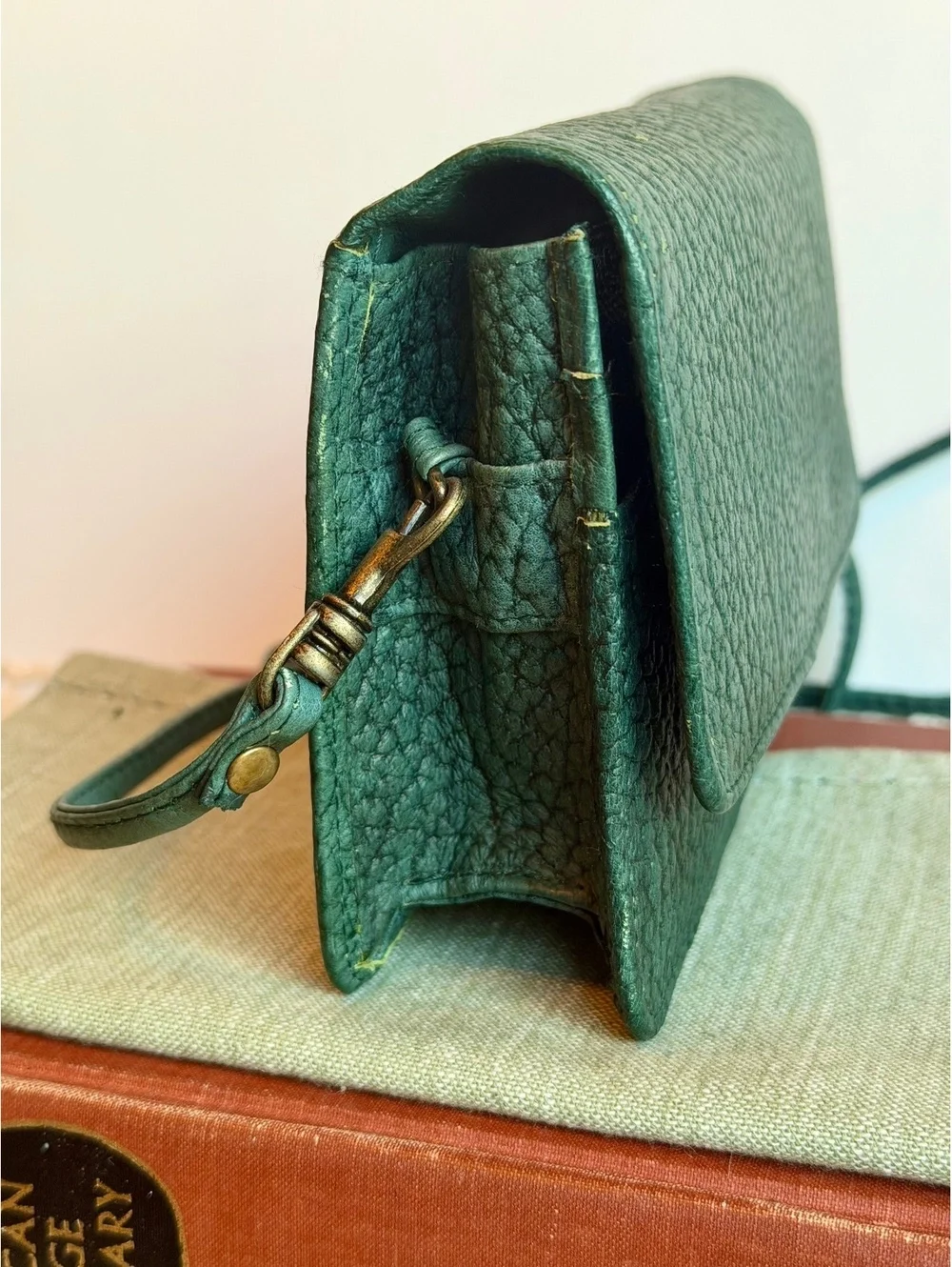 Wilsons Leather Teal Green Crossbody Bag Wallet Purse Pebbled Leather